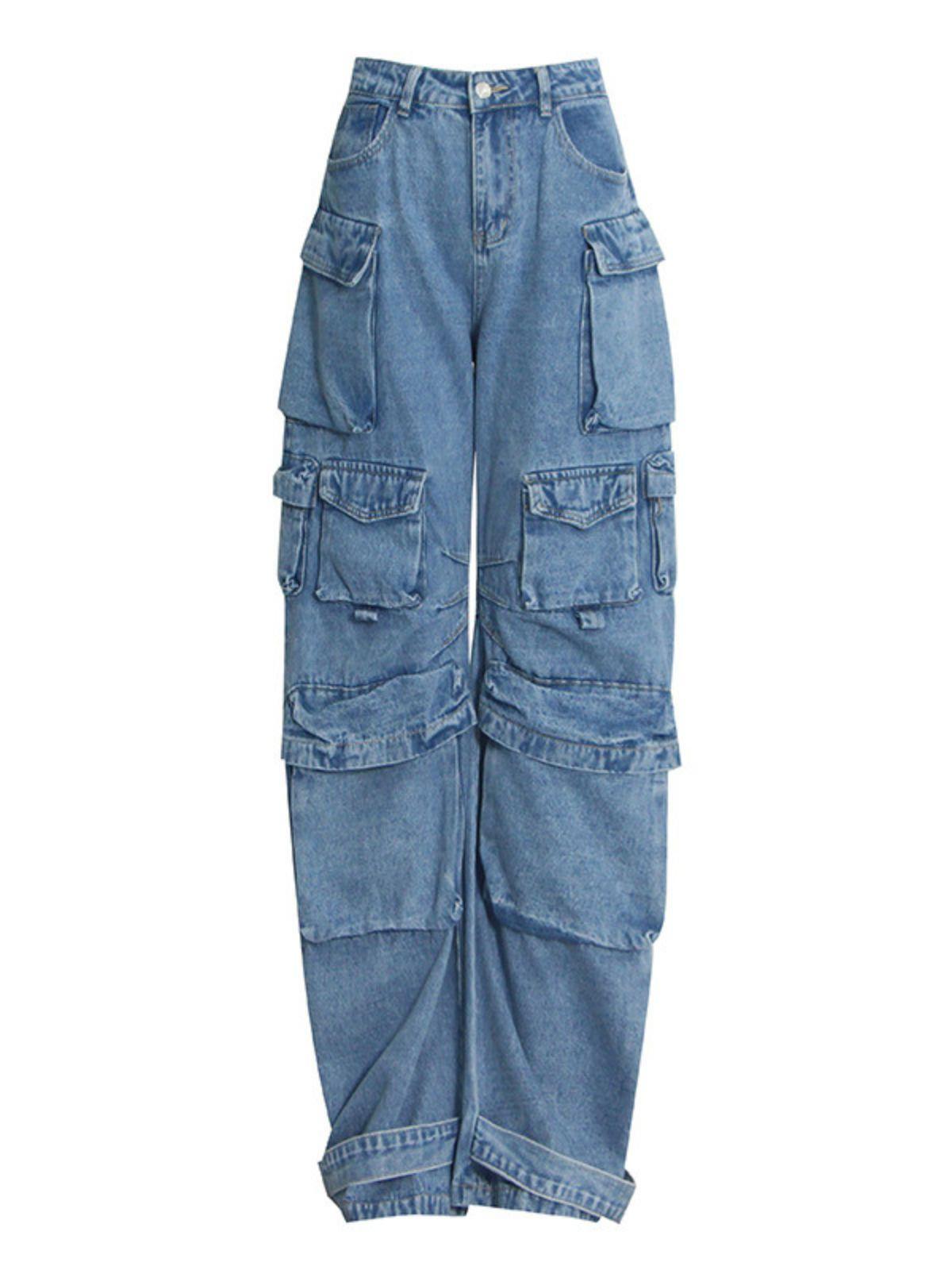 Giulia Denim Pants in Blue showcasing a timeless design with multiple pockets, perfect for any functional wardrobe.