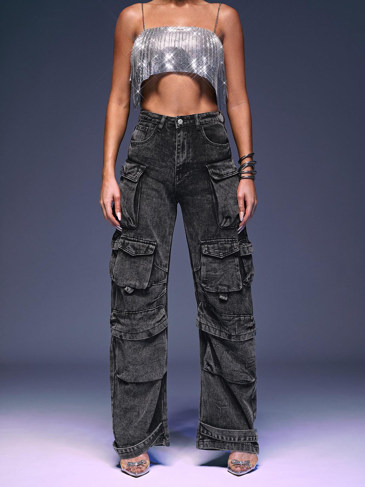 Giulia Denim Pants in Grey, stylishly designed for comfort and versatility, available in sizes S to L.