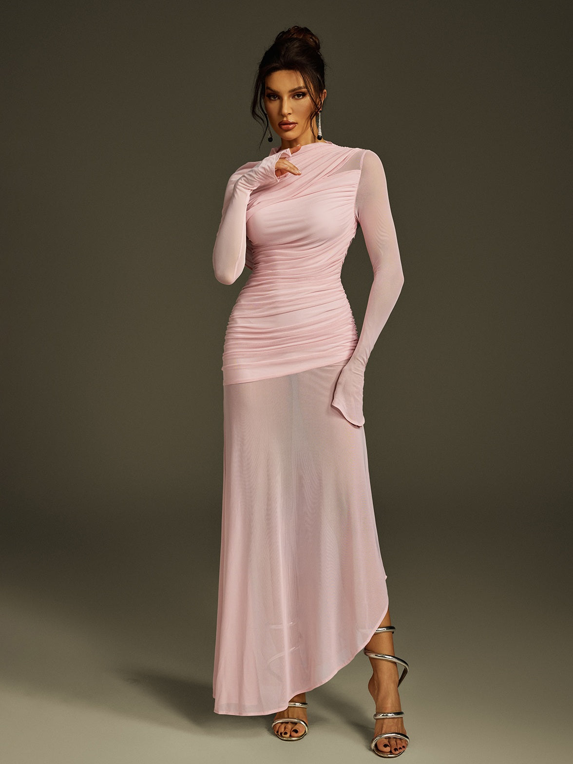 Glacian Long Sleeve Mesh Maxi Dress