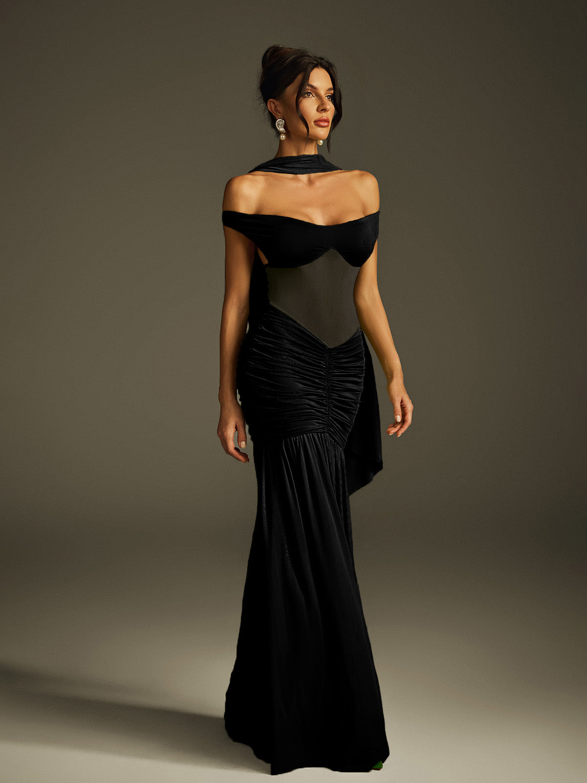 Gryixel Halterneck Ruched Maxi Dress In Black