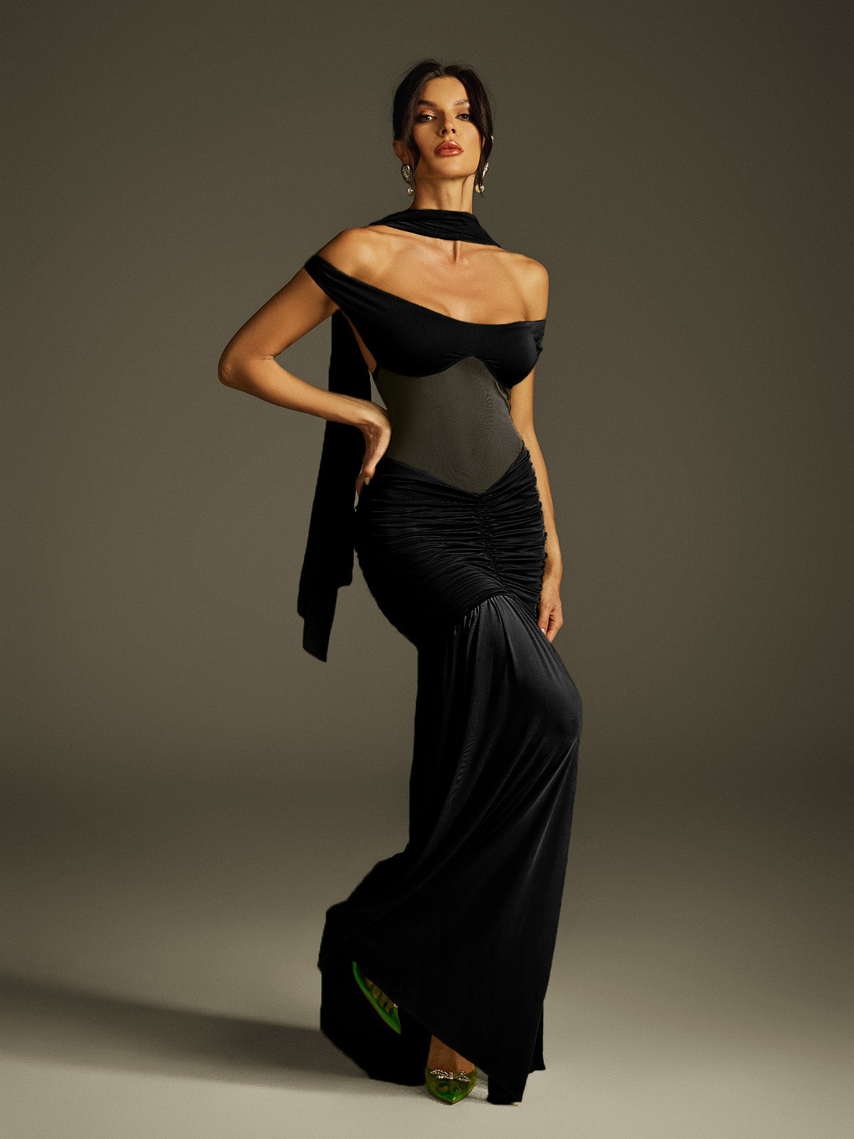 Gryixel Halterneck Ruched Maxi Dress In Black