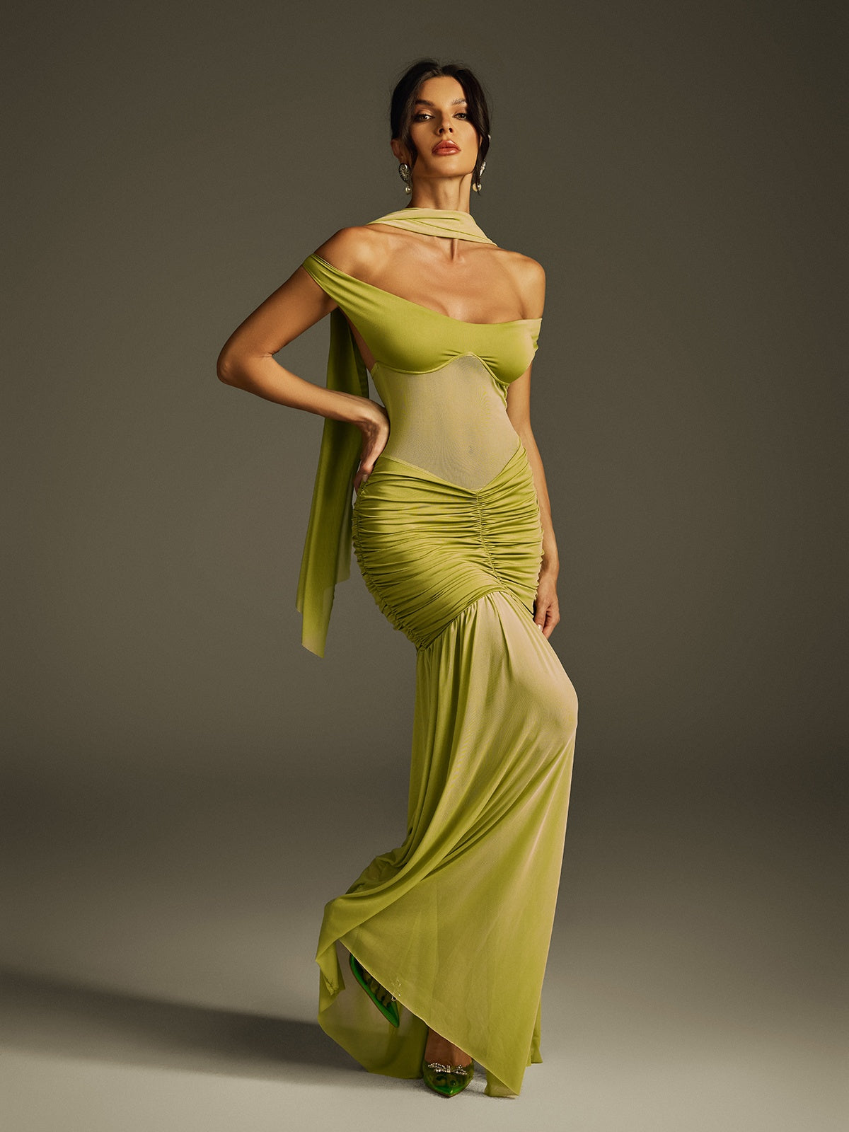 Gryixel Halterneck Ruched Maxi Dress