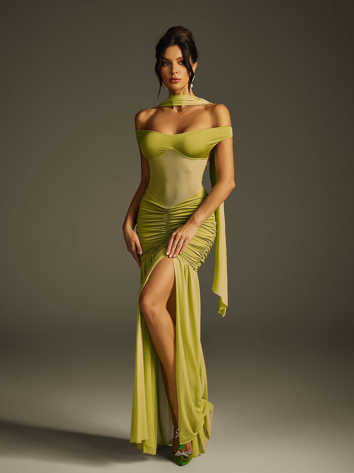 Gryixel Halterneck Ruched Maxi Dress
