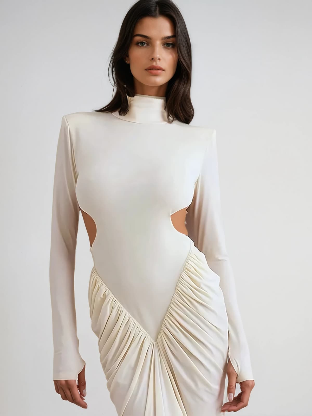 Gwydion High Neck Ruched Maxi Dress