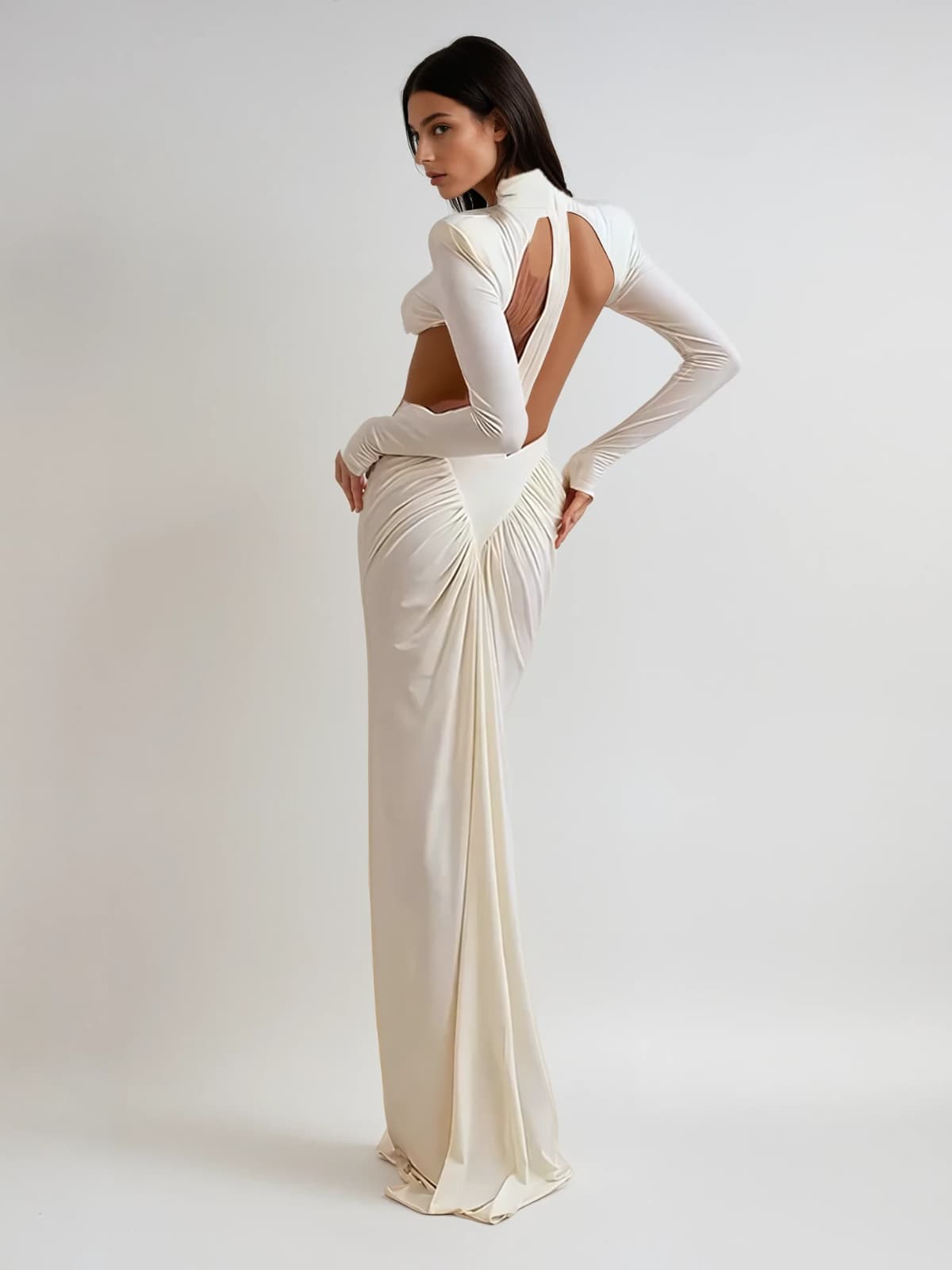 Gwydion High Neck Ruched Maxi Dress
