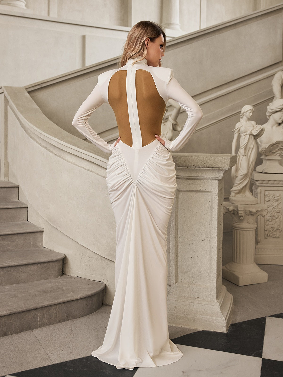 Gwydion High Neck Ruched Maxi Dress