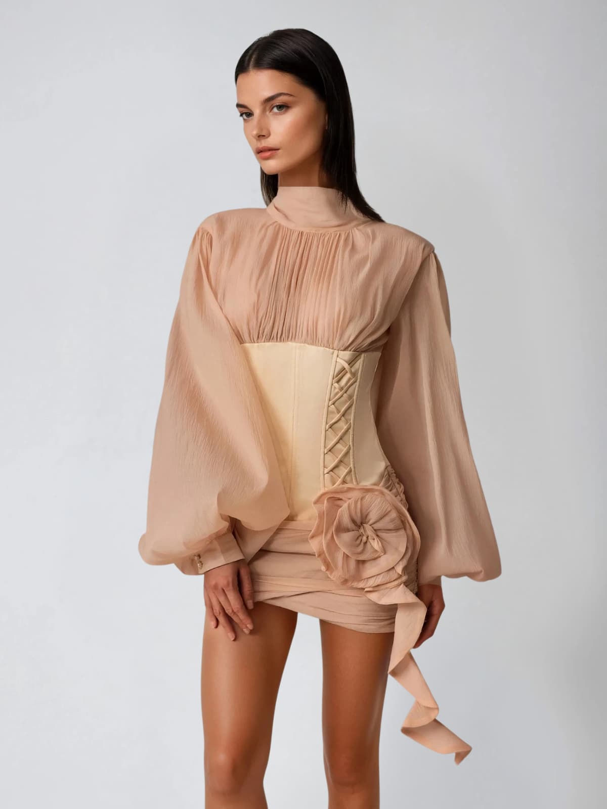 Gyrax Long Sleeve Corset Flower Mini Dress