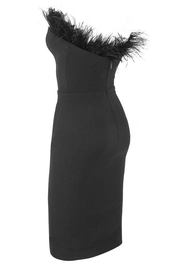 Chic Feather Midi Dress-Black