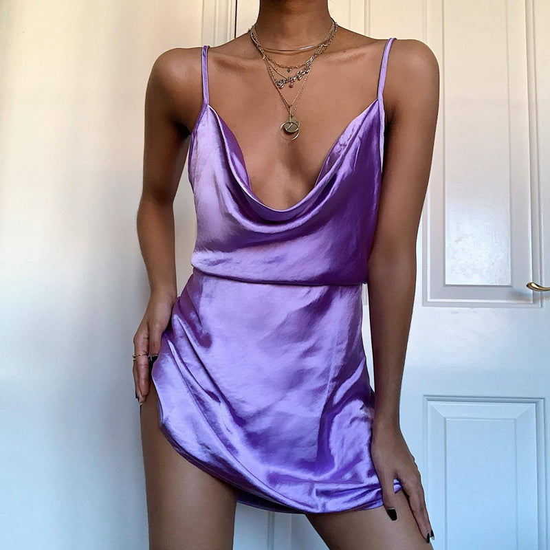 CHIC SATIN WAIST ADJUSTABLE STRAP DRESS