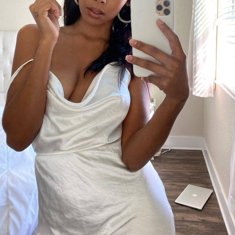 CHIC SATIN WAIST ADJUSTABLE STRAP DRESS