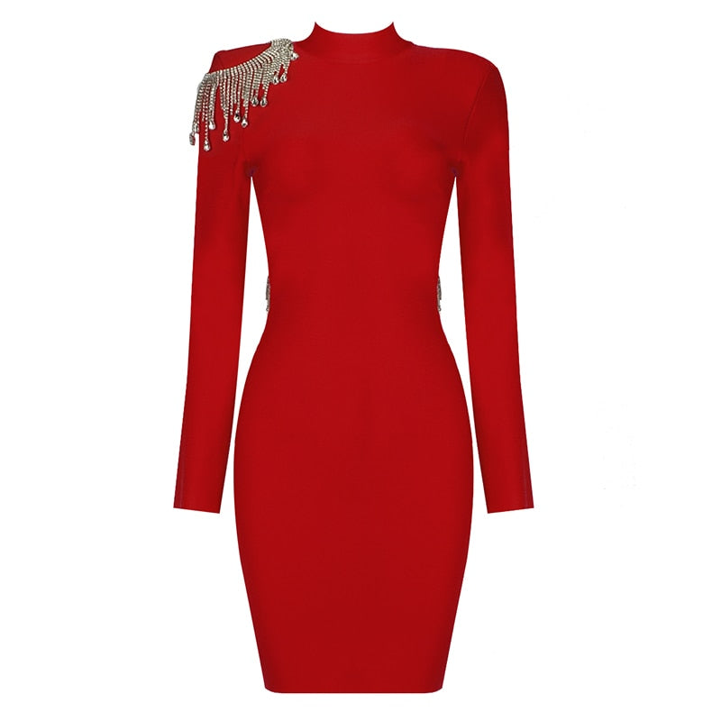 Backless Fringed Diamond Bandage Dress