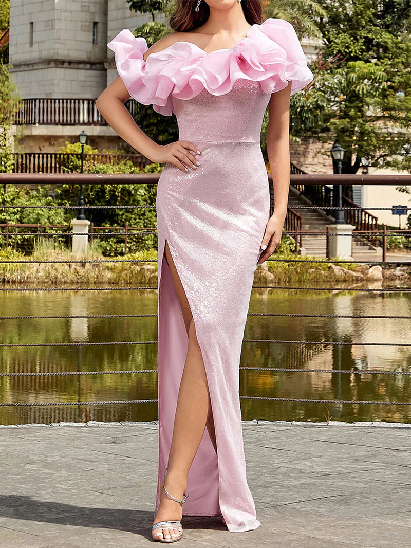Elegant Backless Strapless Sequins Dress