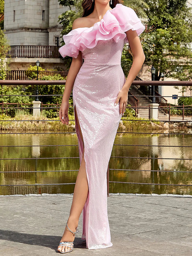 Elegant Backless Strapless Sequins Dress