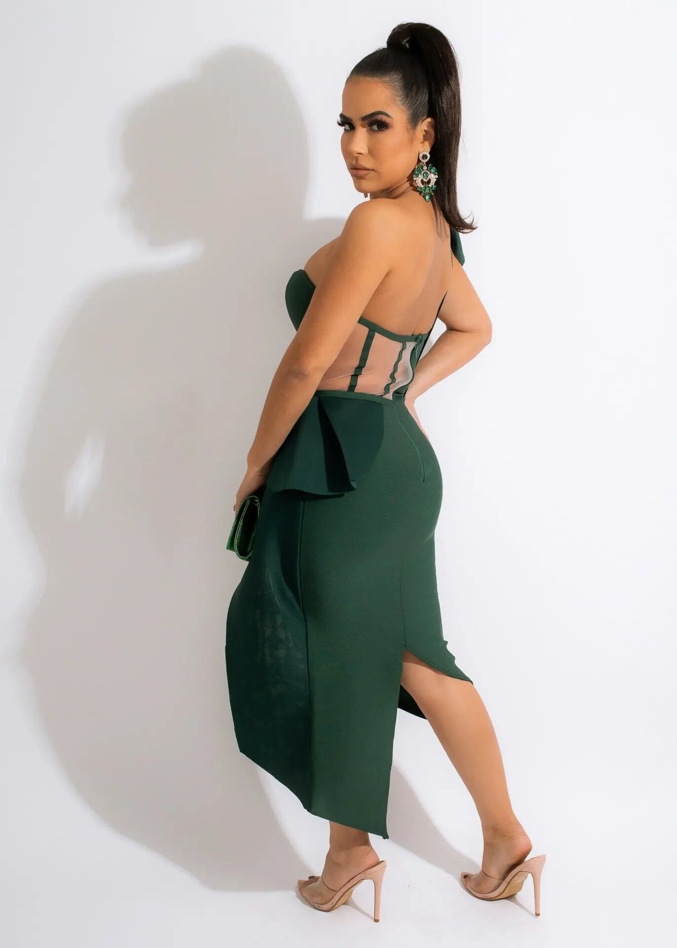 Irregular one-shoulder bow knot Midi Dress