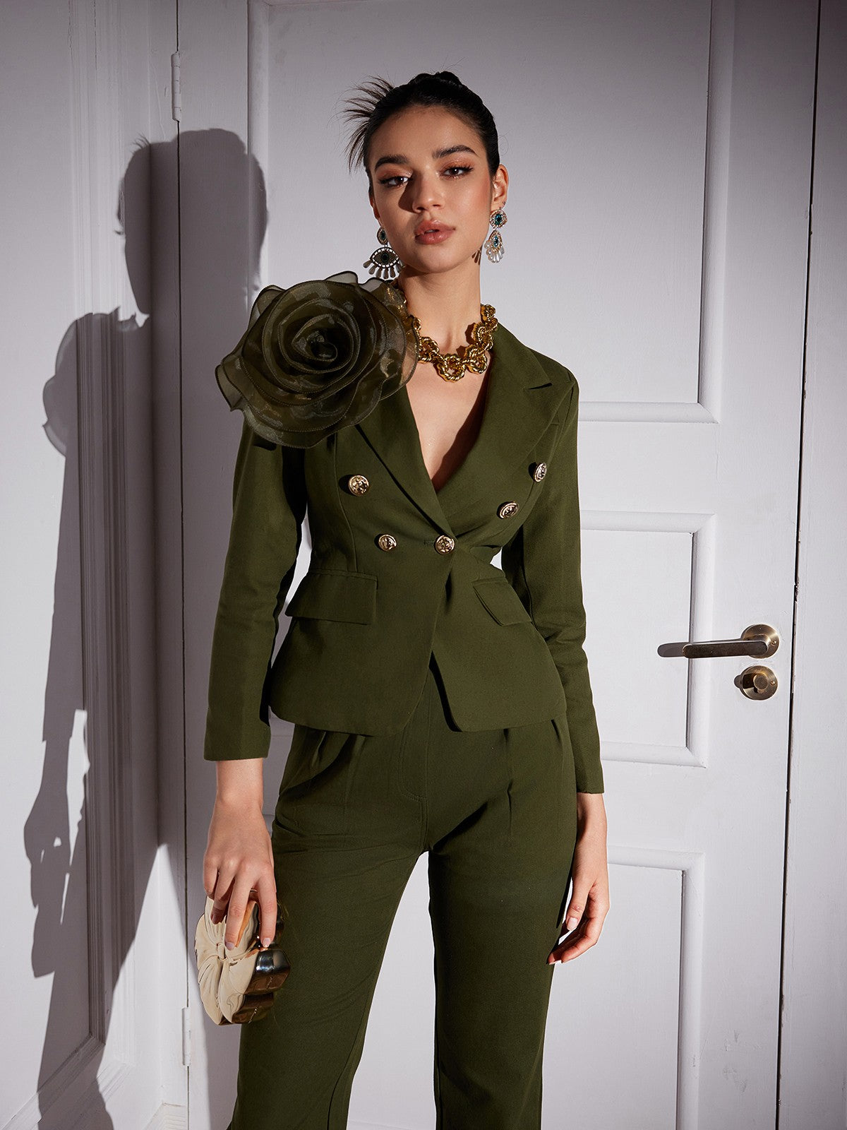 Halcyon Tulle Flower Button Blazer Set