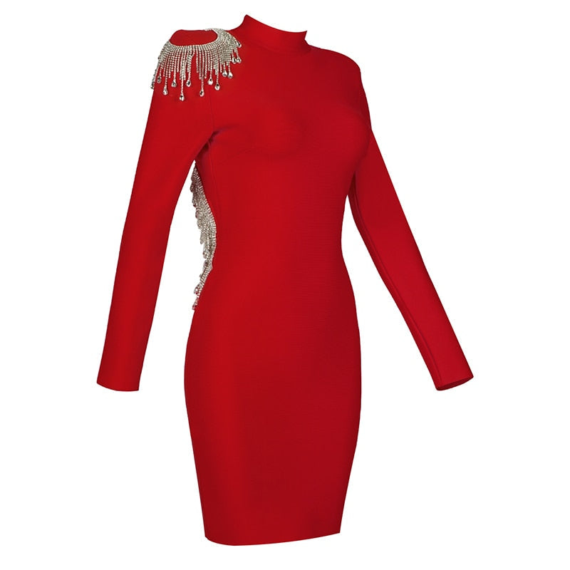 Backless Fringed Diamond Bandage Dress