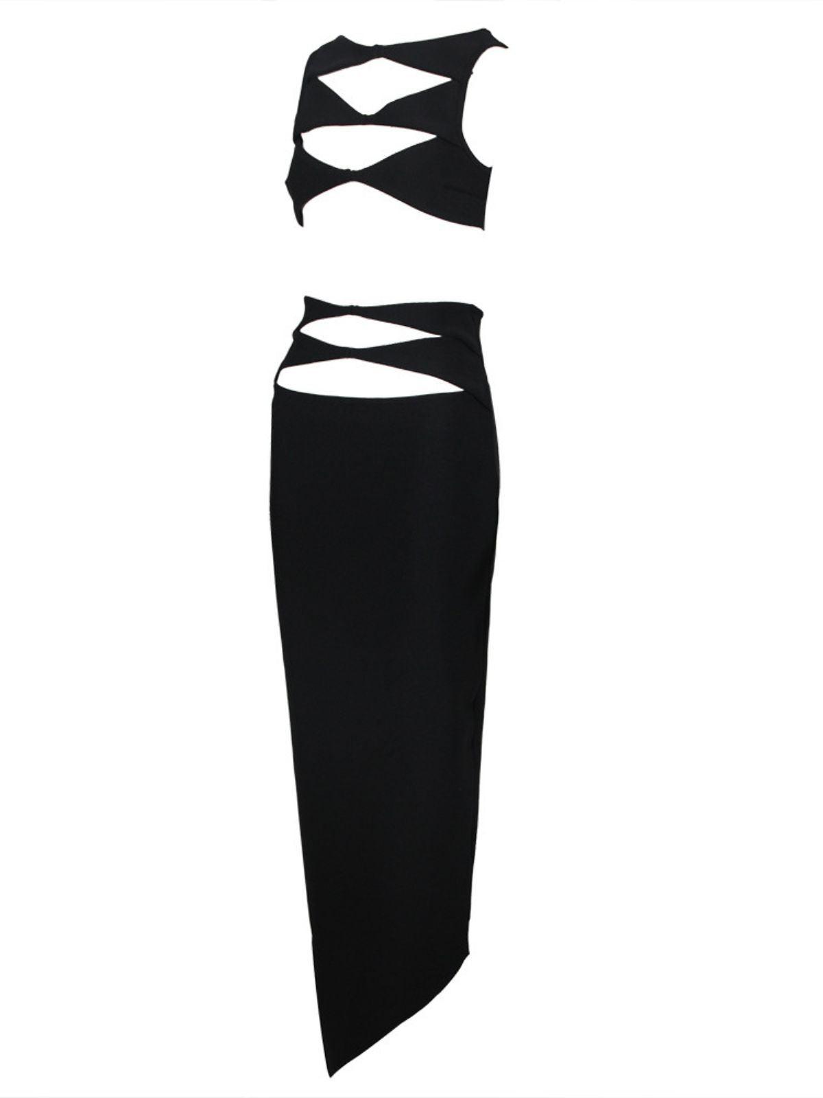 Hedwig Cutout Bandage Set in Black - a stylish maxi dress with elegant cutout design and comfortable fit, perfect for evening wear.