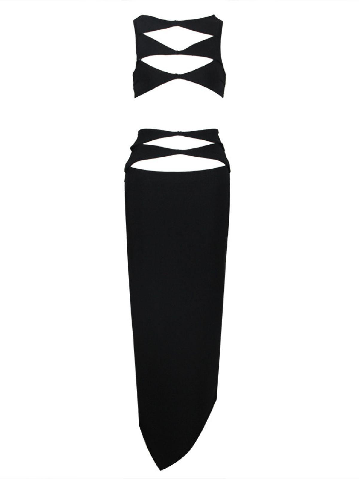 Hedwig Cutout Bandage Set in Black - a stylish maxi dress with elegant cutout design and comfortable fit, perfect for evening wear.