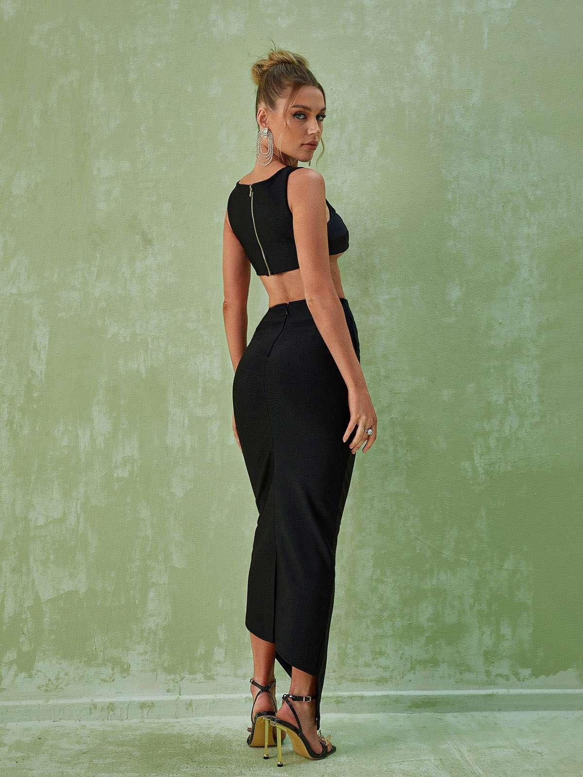 Hedwig Cutout Bandage Set in Black - a stylish maxi dress with elegant cutout design and comfortable fit, perfect for evening wear.