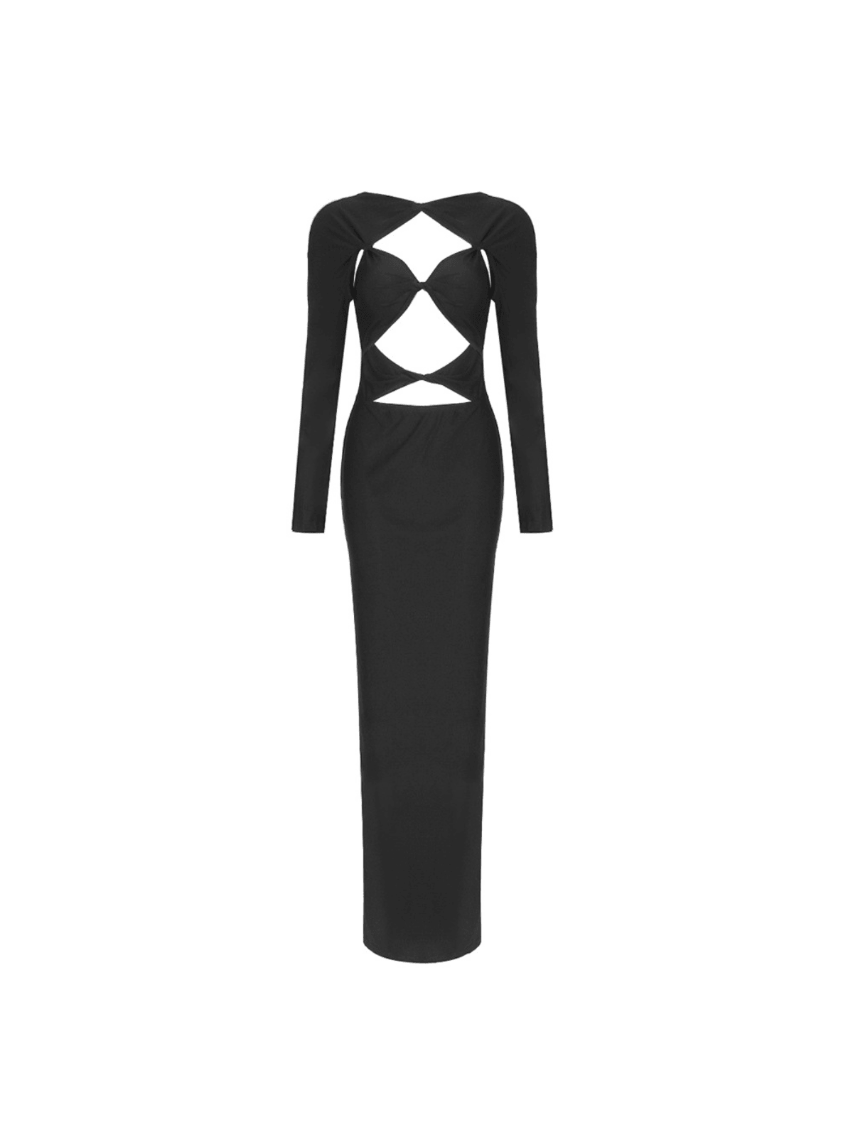 Hedwig Cutout Long Sleeve Maxi Dress in Black with elegant cutouts, perfect for special occasions and stylish events.