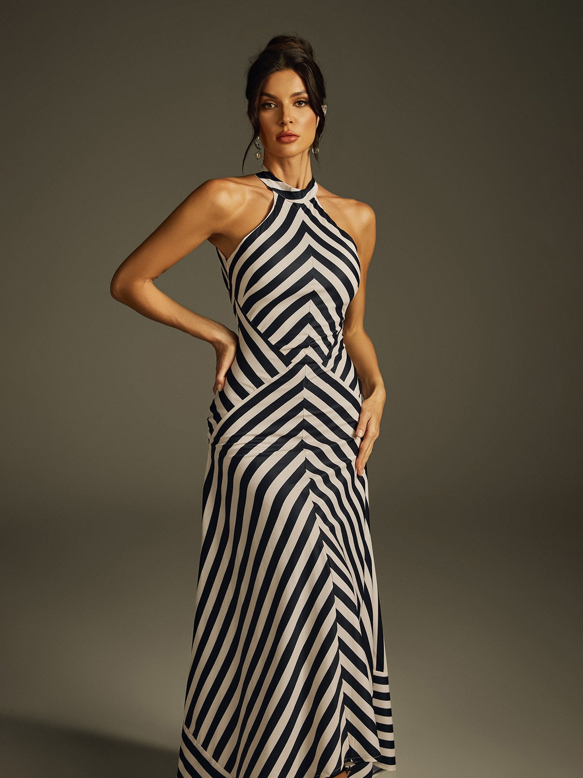 Heyra Halterneck Stripe Maxi Dress