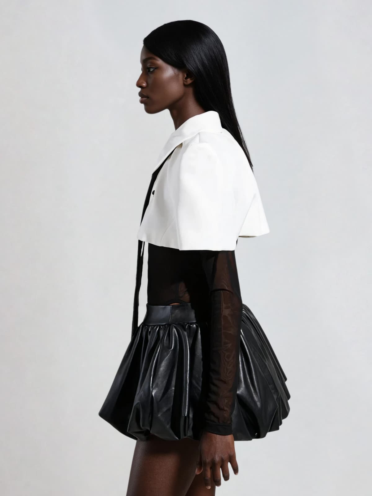 Heyren Folded Collar Tie Mesh Bodysuit