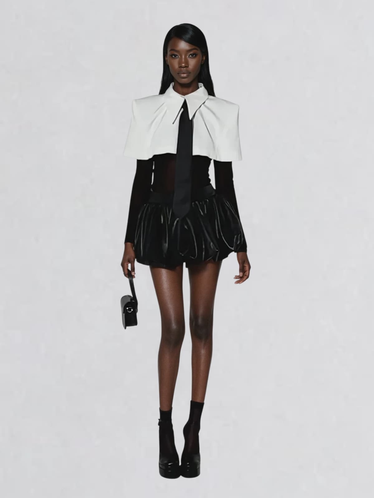 Heyren Folded Collar Tie Mesh Bodysuit