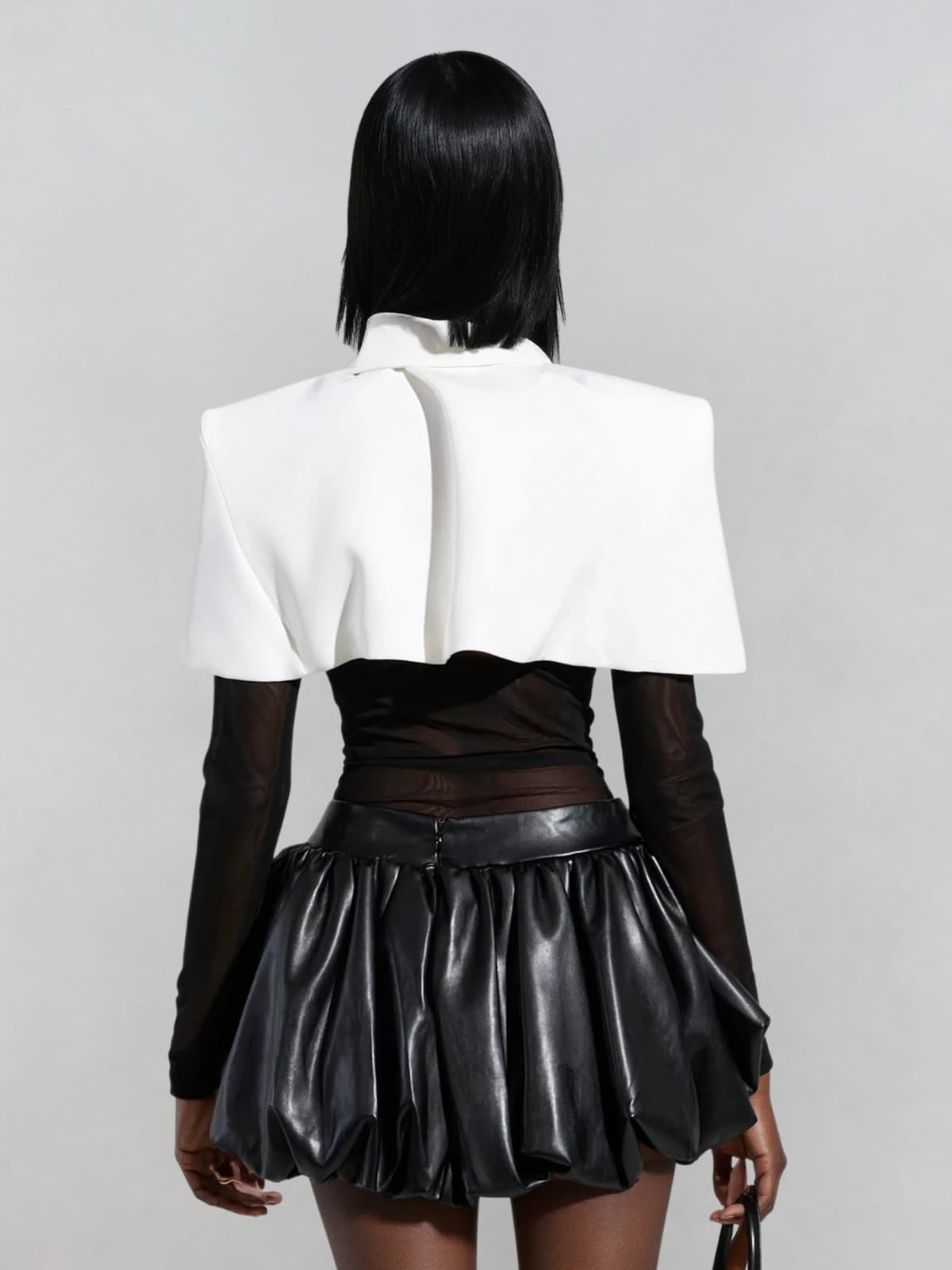 Heyren Folded Collar Tie Mesh Bodysuit