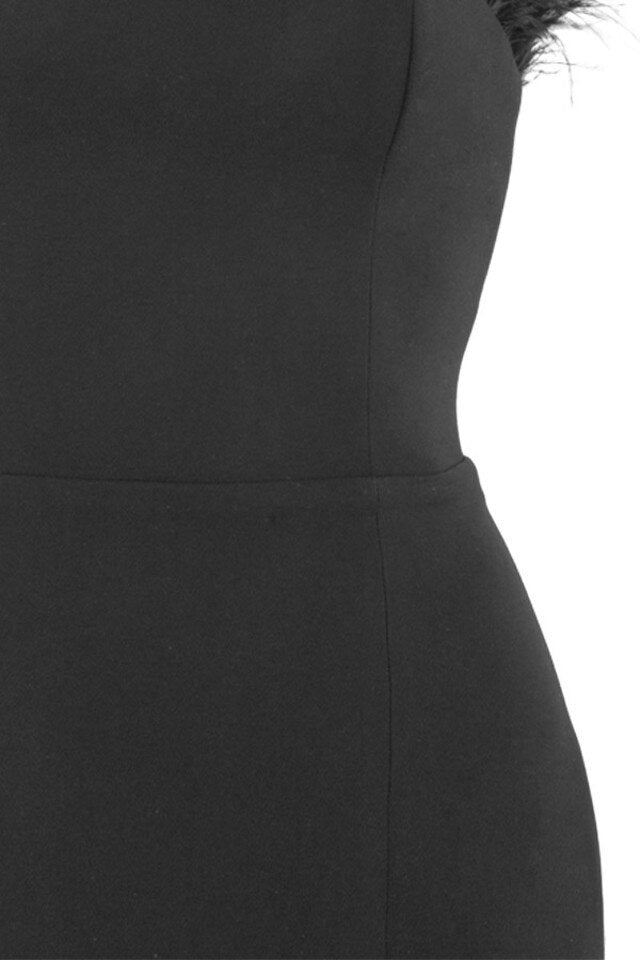 Chic Feather Midi Dress-Black