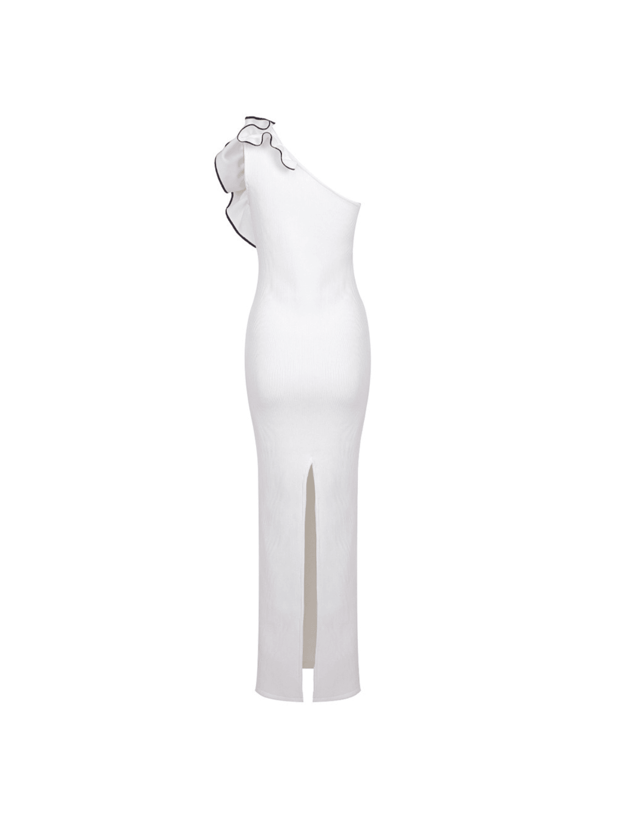 Huck One Shoulder Flower Bandage Dress in white, featuring floral details and a curve-hugging silhouette, perfect for cocktail events.