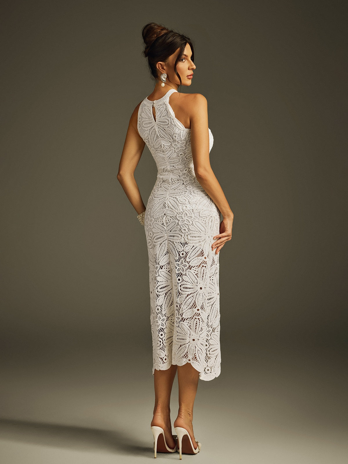 Hyren Halterneck Embroidered Midi Dress