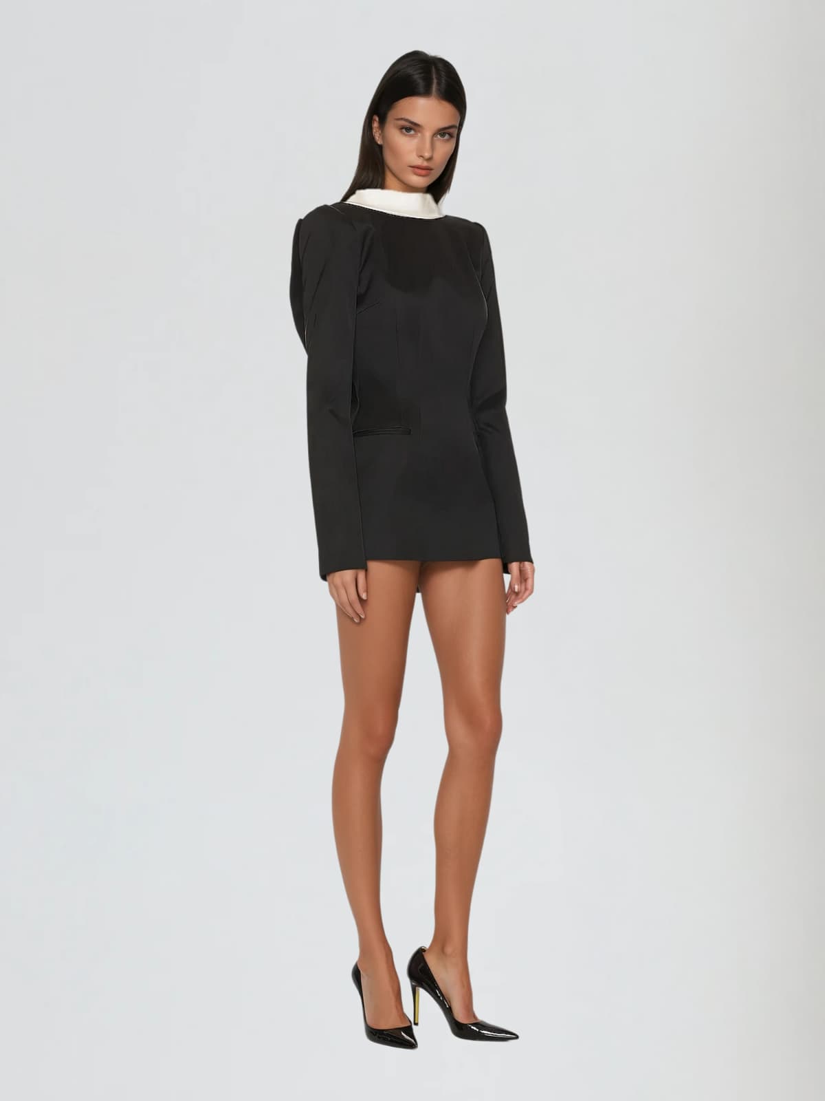 Hyrithia Folded Collar Backless Mini Dress In White