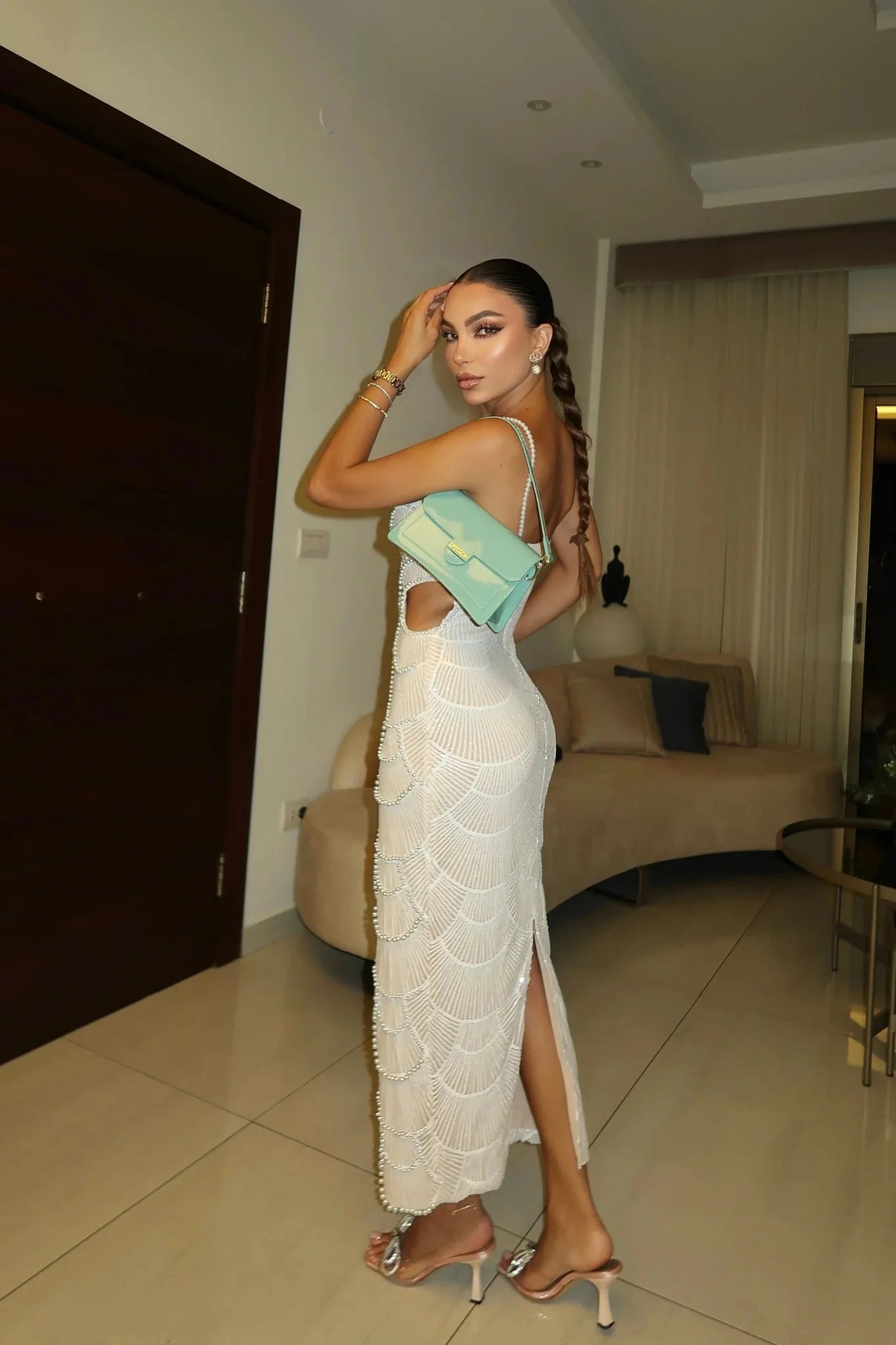 Hollow-out Camisole Beads Banquet Evening Dress
