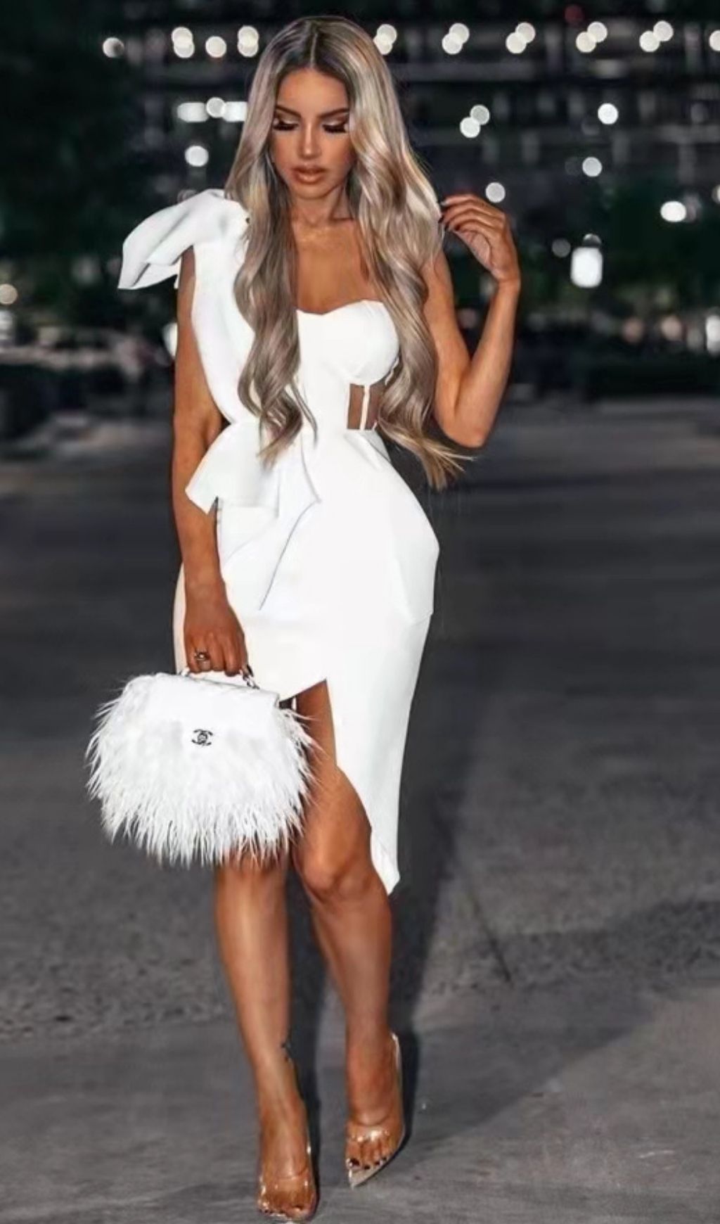 Irregular one-shoulder bow knot Midi Dress