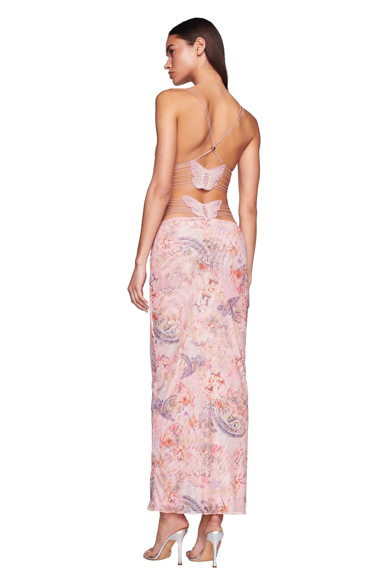 Spaghetti Straps Butterfly Backless Dress