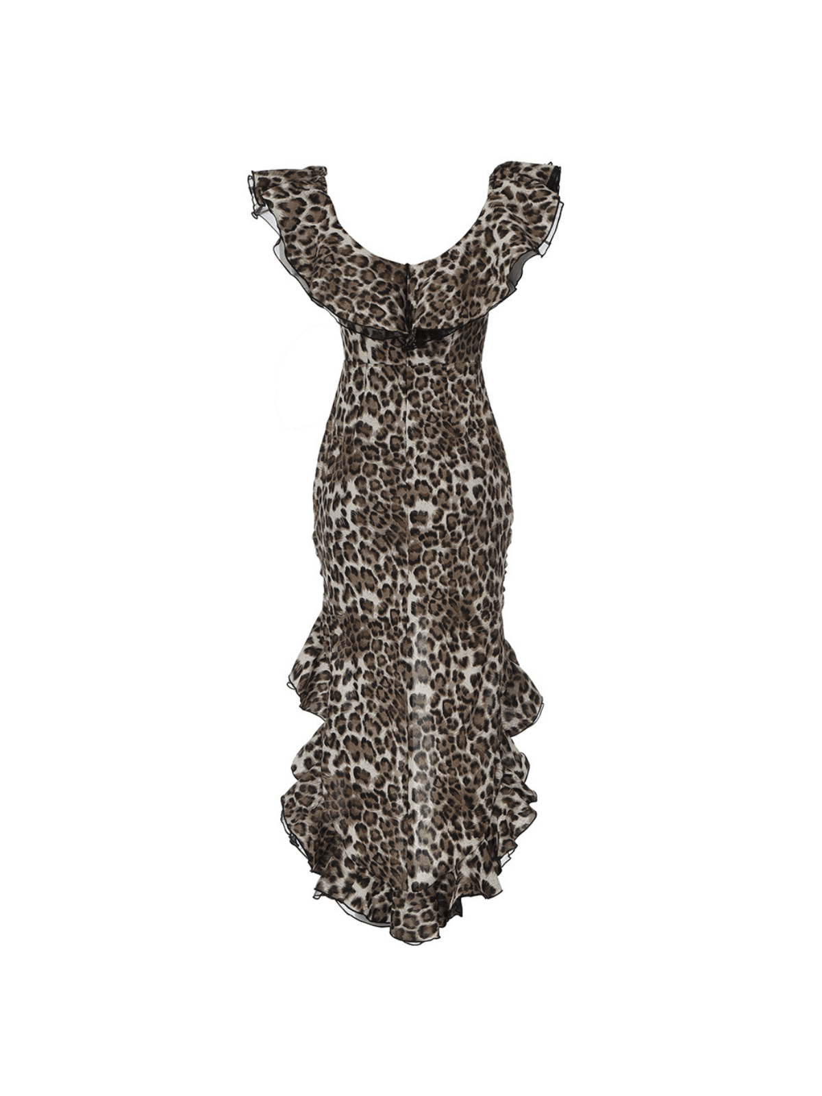 Ike Off Shoulder Leopard Print Dress in brown, ideal for summer parties and vacations, featuring a stylish midi design.