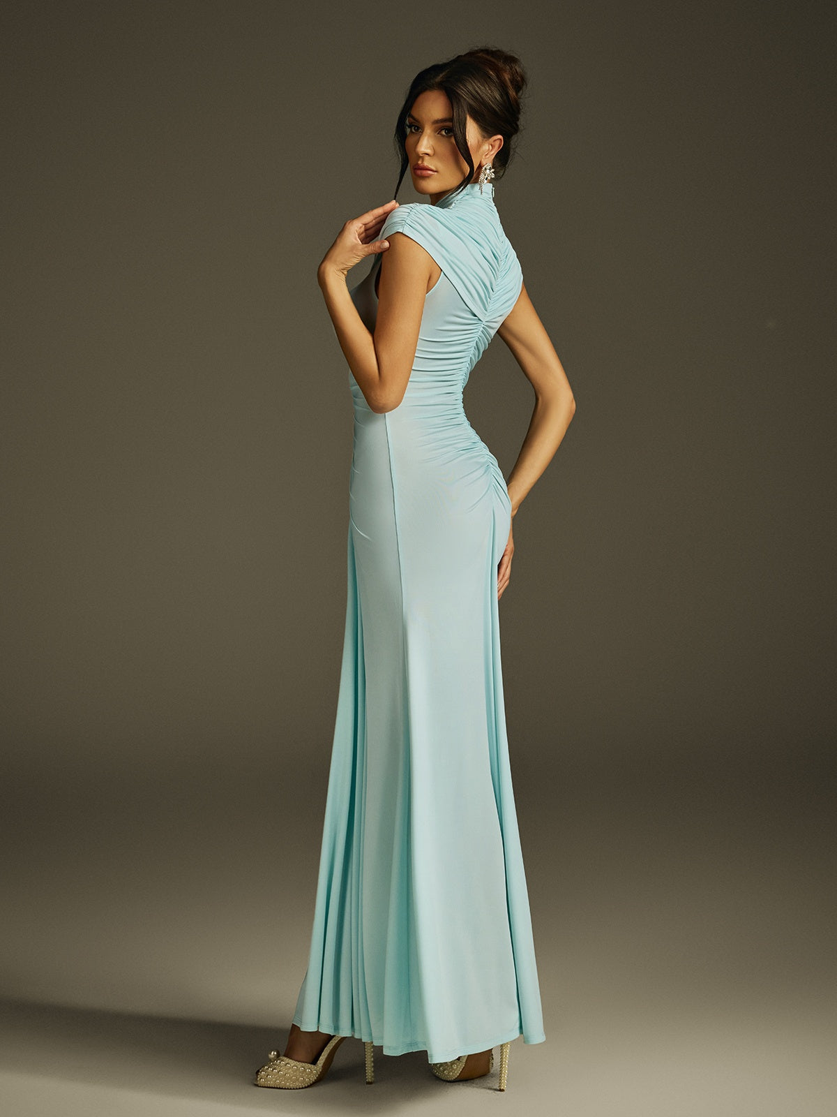 Ildrix High Neck Ruched Maxi Dress