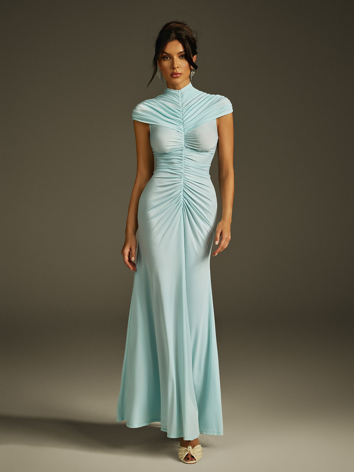 Ildrix High Neck Ruched Maxi Dress