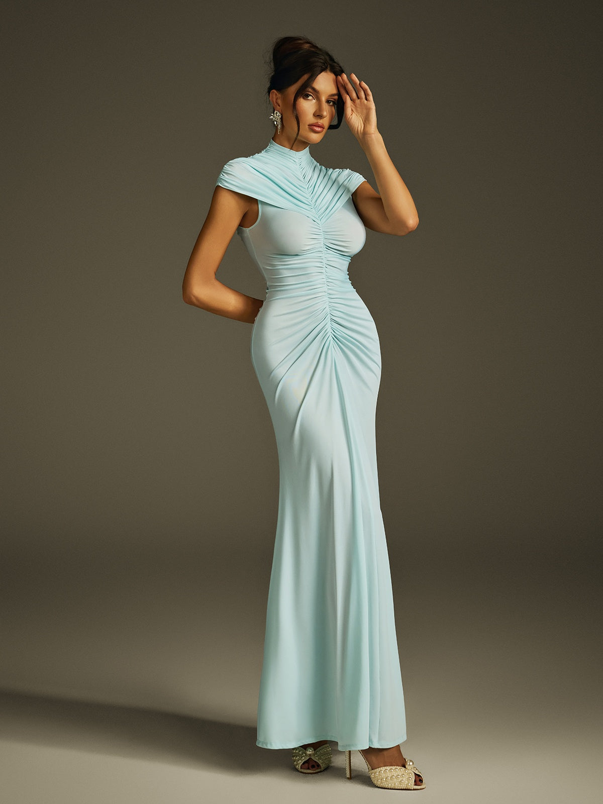 Ildrix High Neck Ruched Maxi Dress