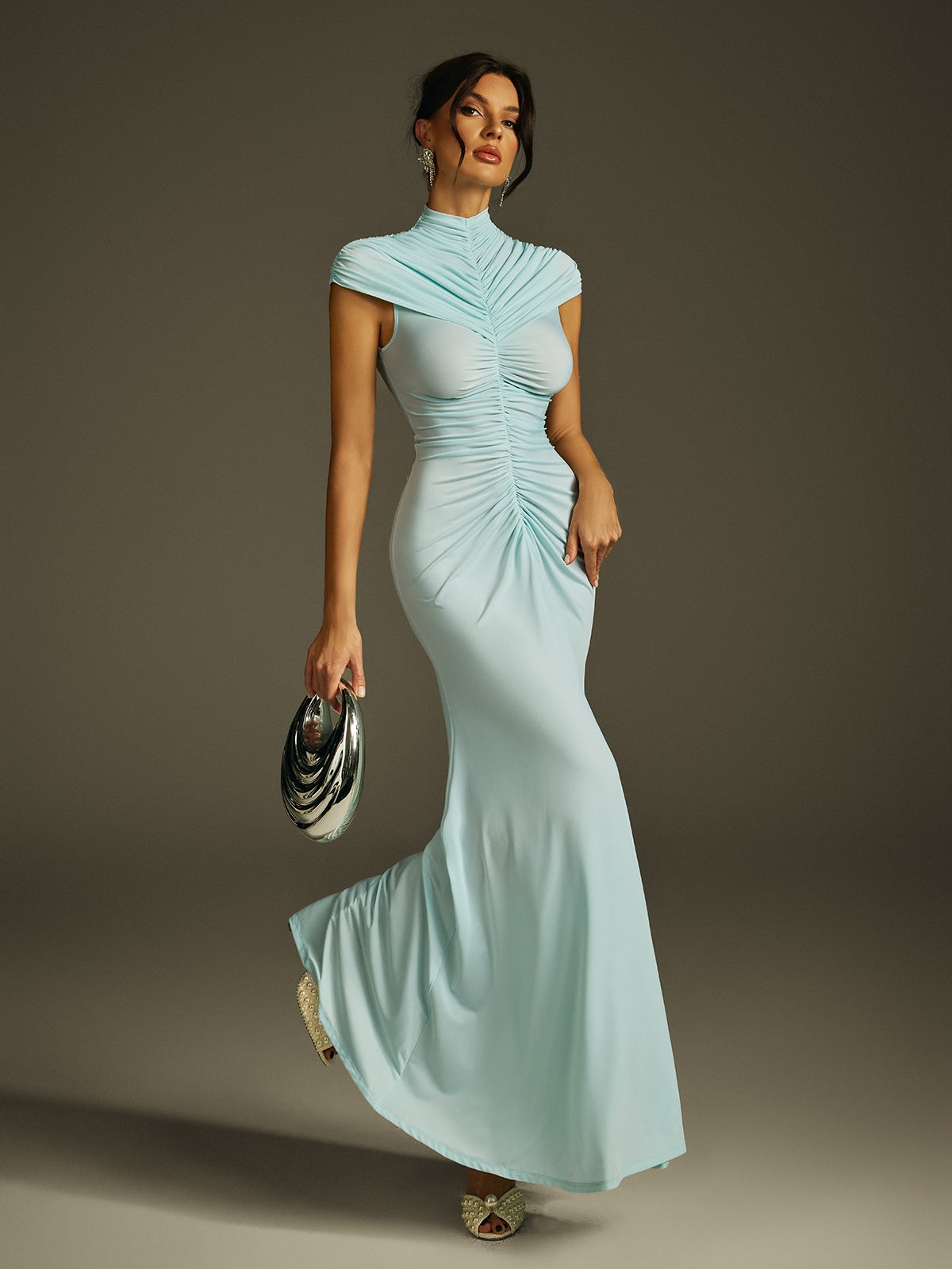 Ildrix High Neck Ruched Maxi Dress