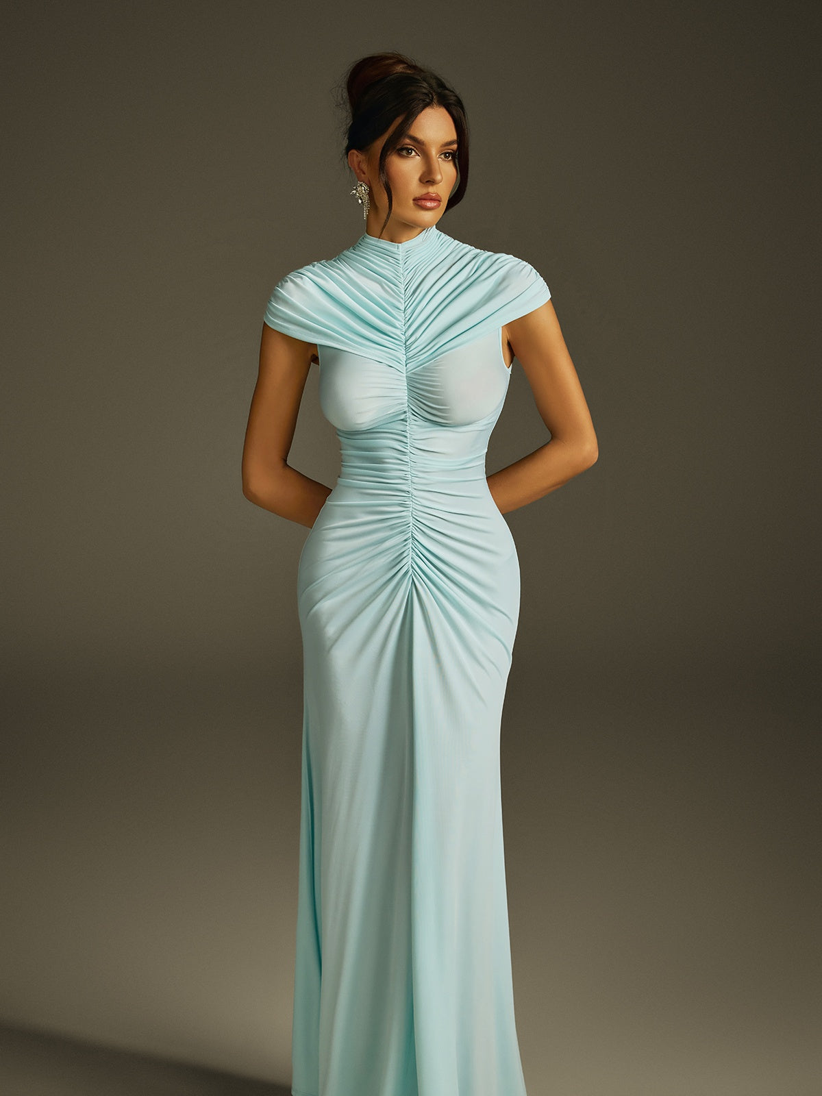 Ildrix High Neck Ruched Maxi Dress