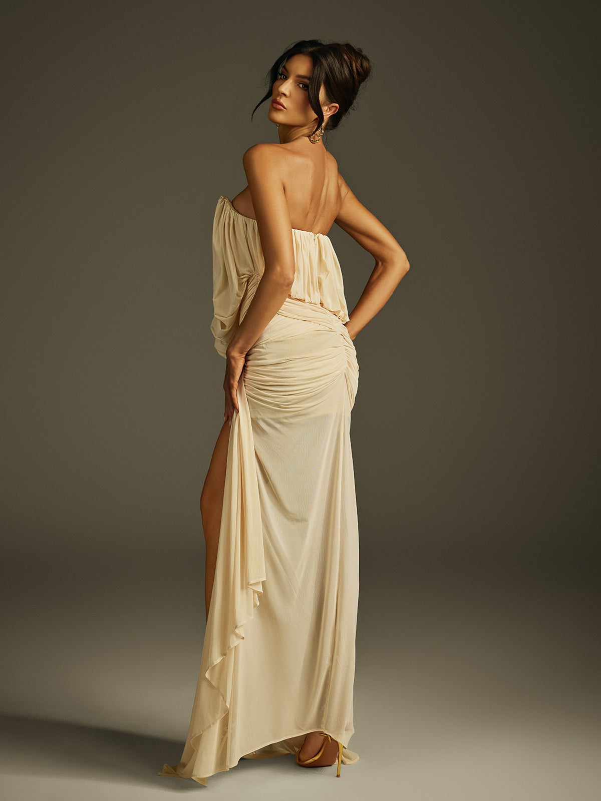 Ilthion Strapless Ruched Draped Maxi Dress