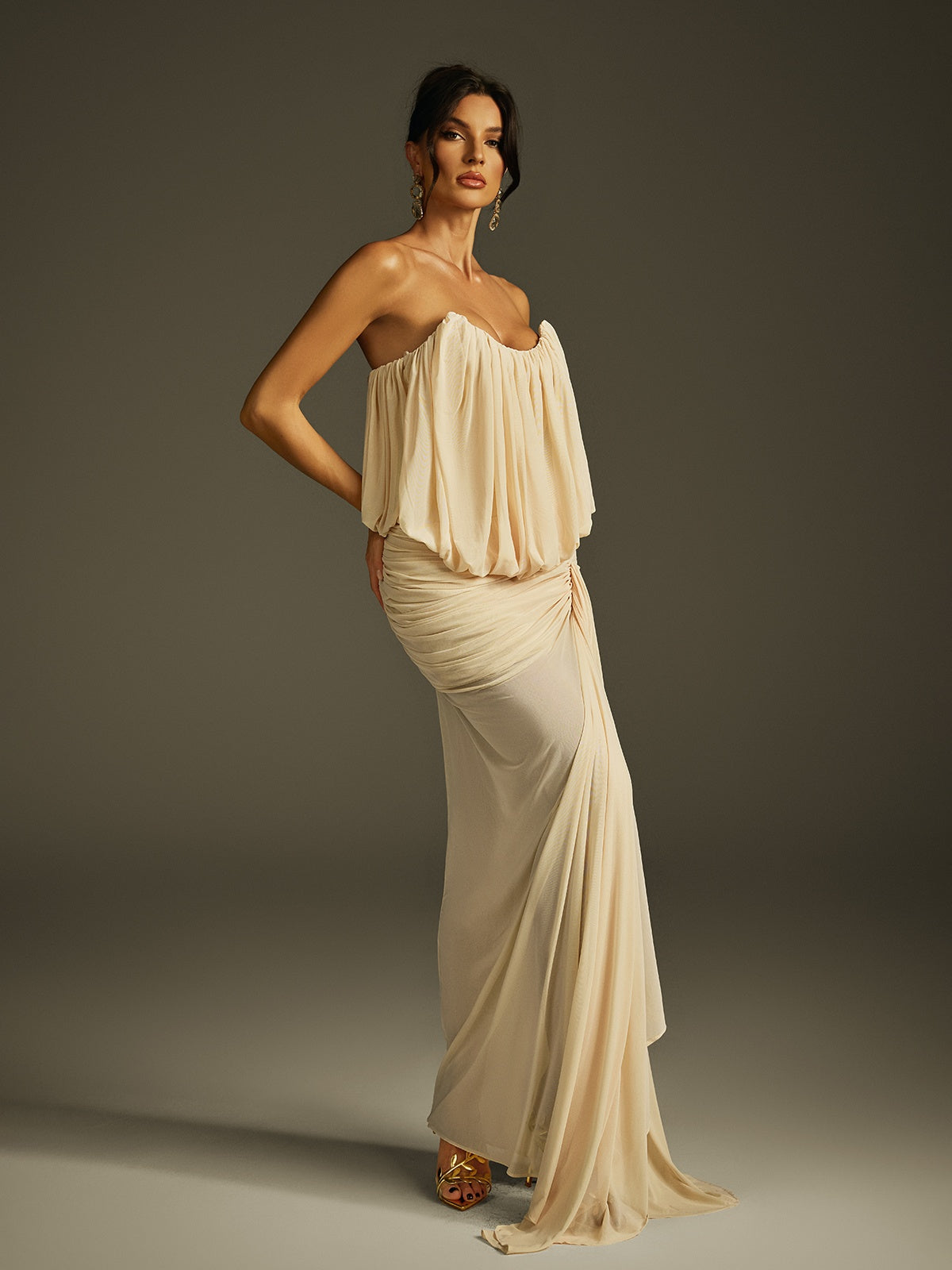 Ilthion Strapless Ruched Draped Maxi Dress