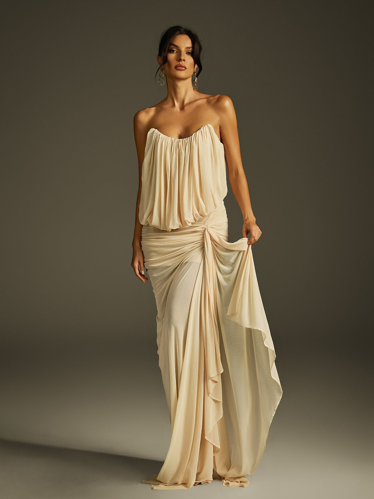 Ilthion Strapless Ruched Draped Maxi Dress