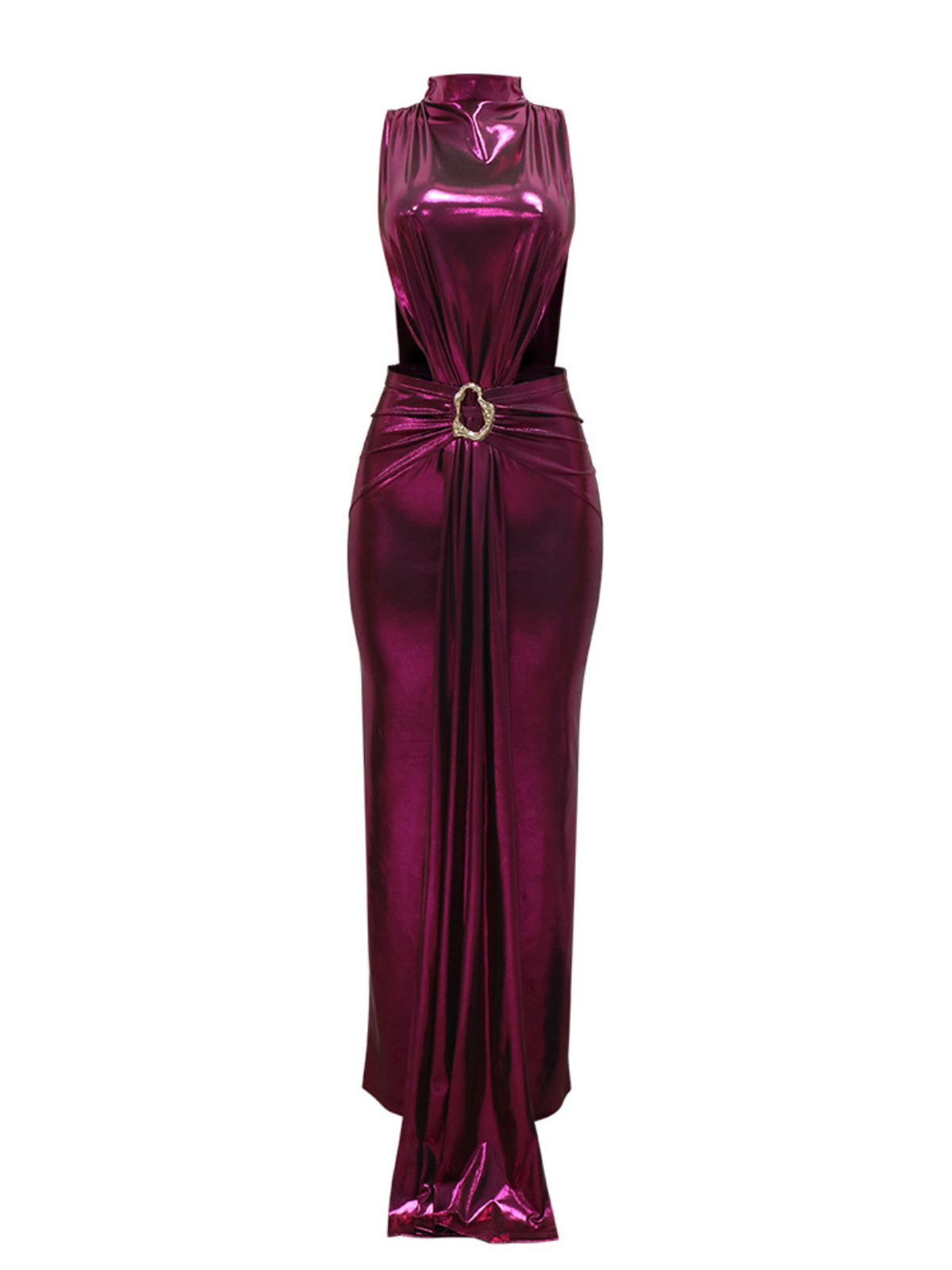 Ingram Sleeveless Draped Split Metallic Maxi Dress