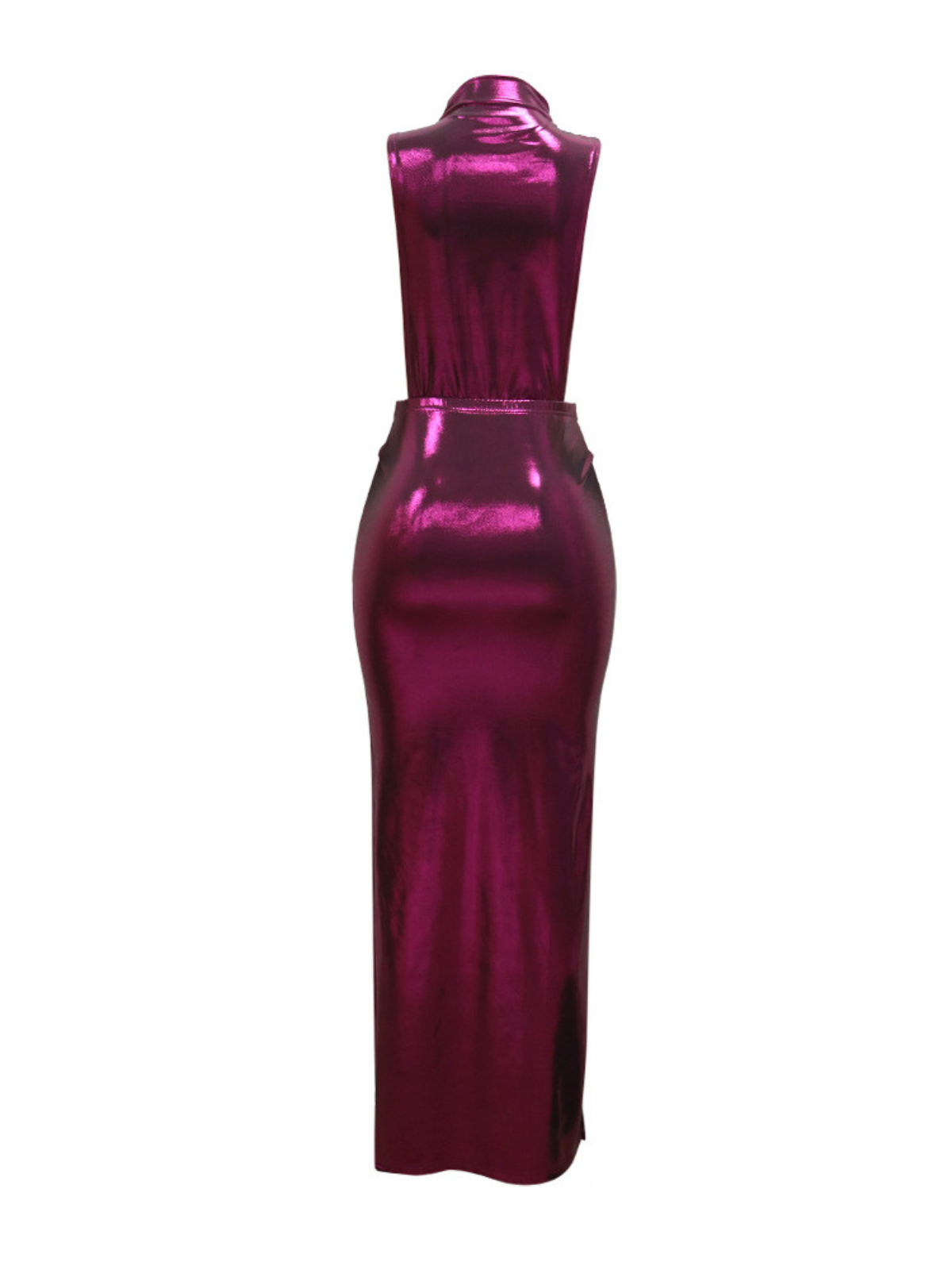 Ingram Sleeveless Draped Split Metallic Maxi Dress