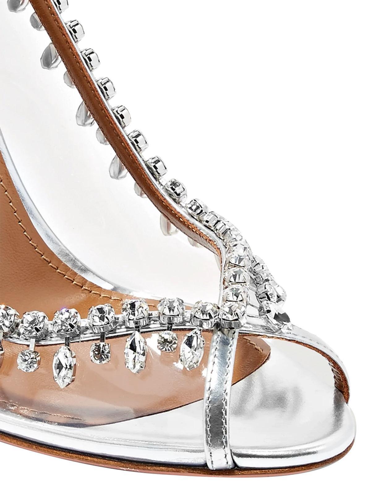 Ira Embellished Slingback Pumps in silver patent leather with crystal accents, ideal for evening wear and formal events.