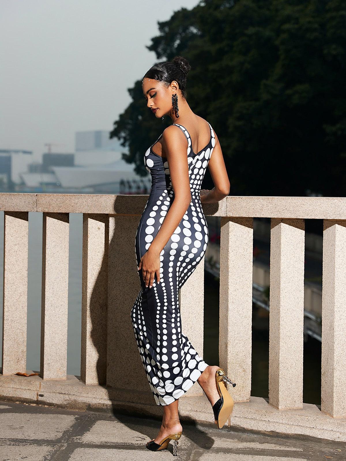 Ishi Dot Printed Maxi Dress in White featuring a sophisticated design and breathable fabric, ideal for casual and elegant occasions.