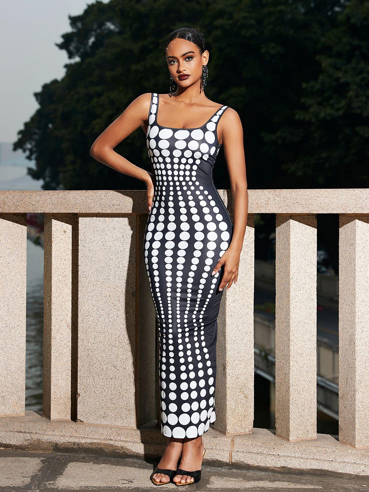 Ishi Dot Printed Maxi Dress in White featuring a sophisticated design and breathable fabric, ideal for casual and elegant occasions.