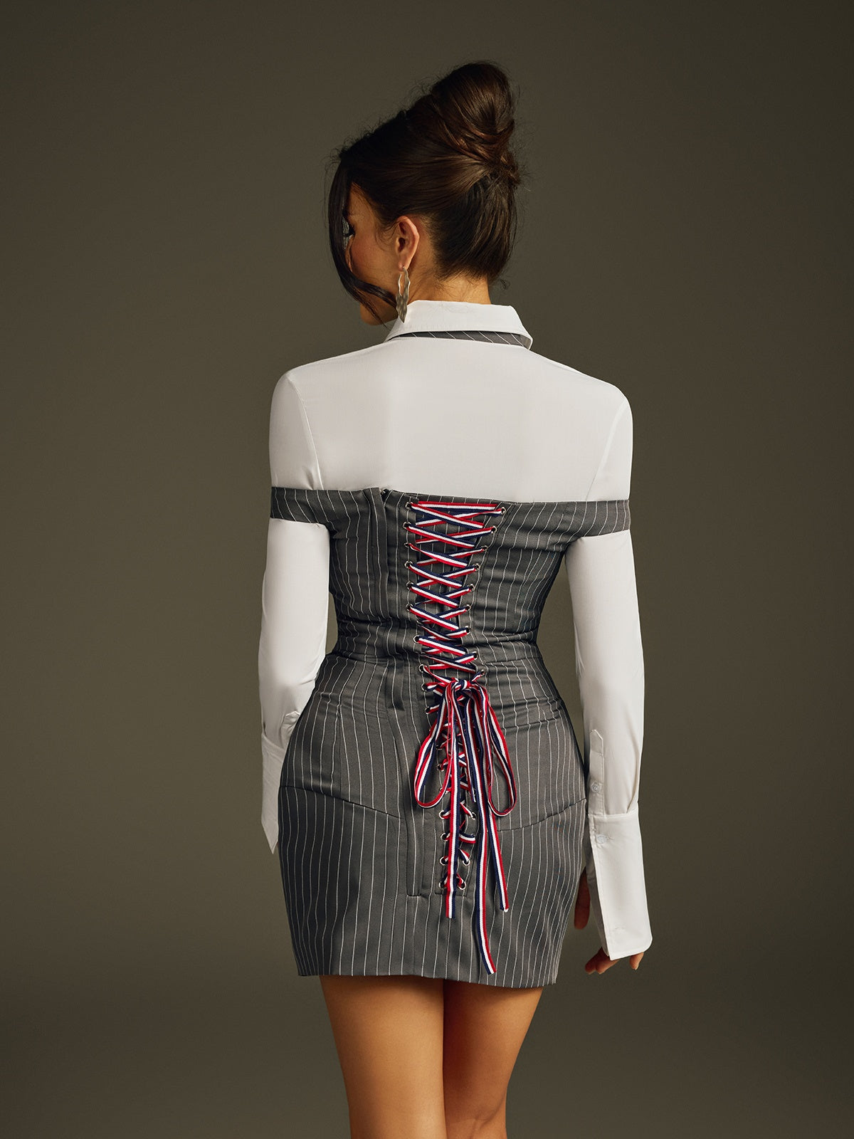Ithron Folded Collar Stripe Mini Dress